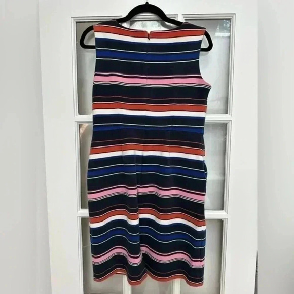 Lands End Sleeveless Ponte Sheath Midi Dress Aurora Ribbed Stripe Size 10 Petite - Picture 5 of 11